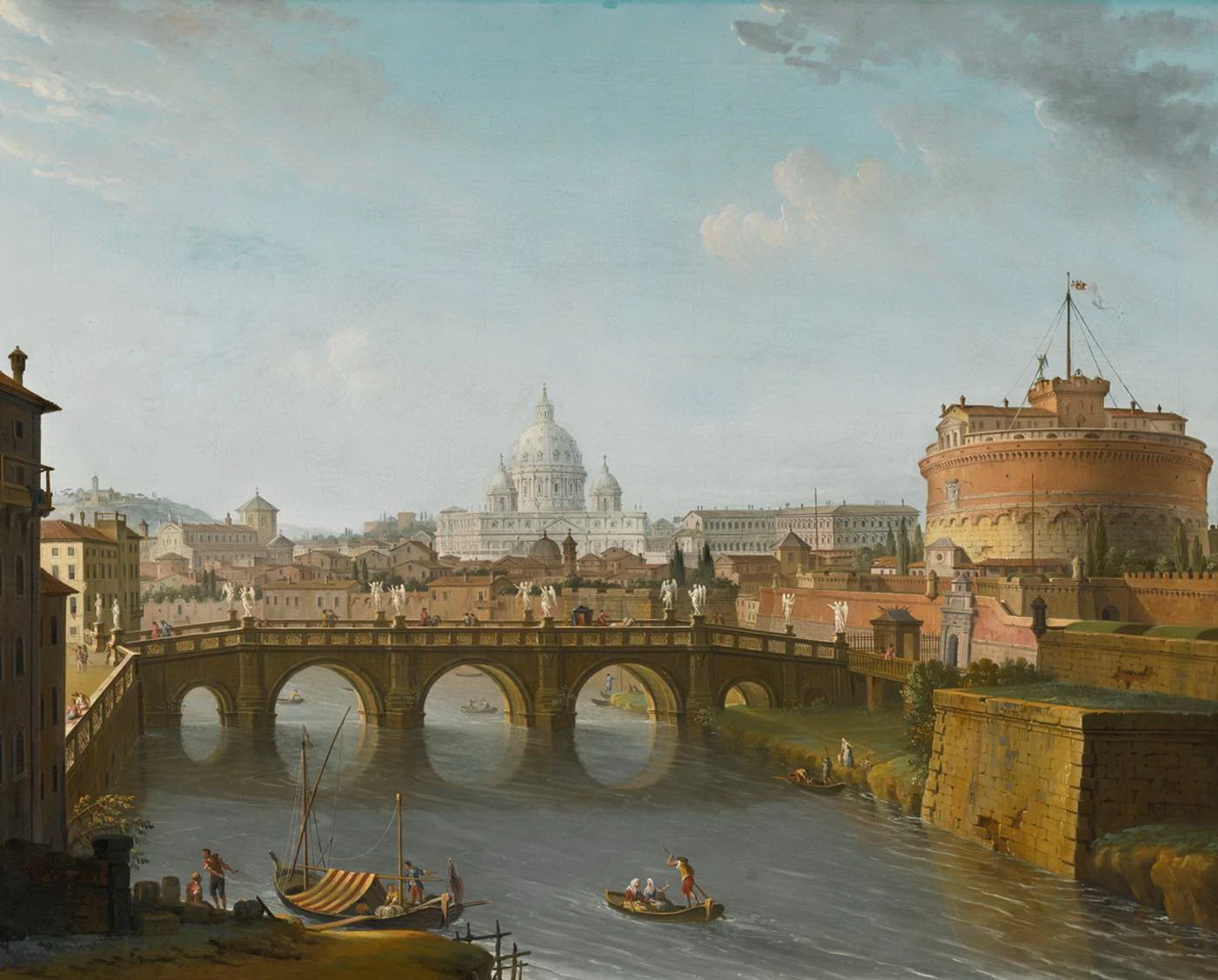 Veduta del Tevere con Castel Sant'angelo e la Basilica di San Pietro